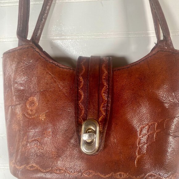 Vintage Hand Tooled, Small Cordovan Mexican Leather Purse, Gorgeous, - Picture 4 of 10